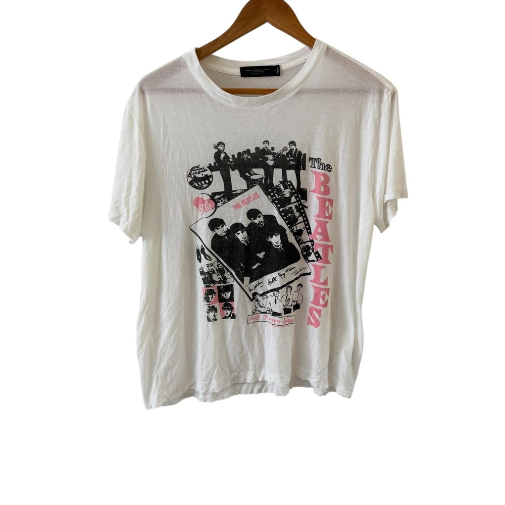 Junk Food Band The Beatles Tissue Tee Womens L White P.S. I Love You Graphic